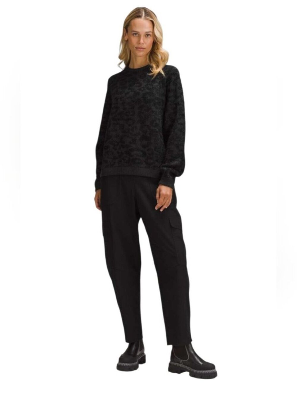 lululemon athletica Black Wool-Blend Jacquard Crew Sweater